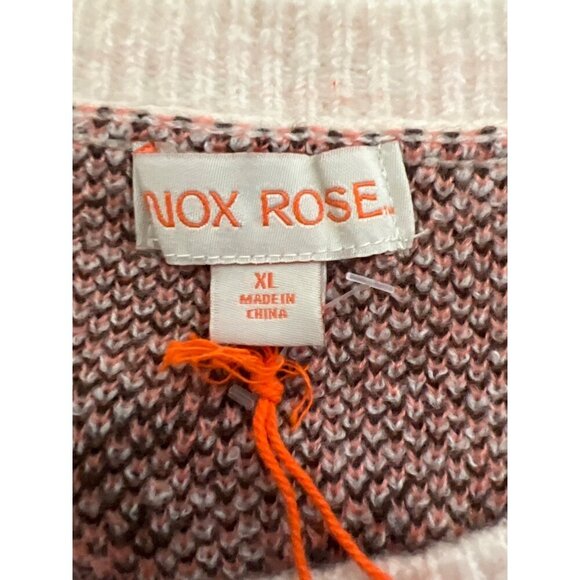 Knox Rose Womens Boho Floral Pullover Knit Crewneck Sweater Size XL Cream Mauve - Picture 2 of 6